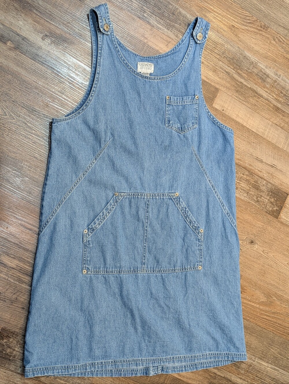 Vintage Studio 90s Y2K Denim Jumper Sleeveless Dress Pockets Sz M